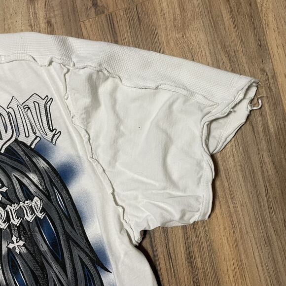 Affliction Signature Georges St Rush White T-Shirt Y2K Distressed Men 2XL STAINS - Picture 12 of 16